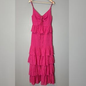 Mustard Seed Pink Tiered Maxi Dress Size  Large Beach‎ Party Summer Wedding New